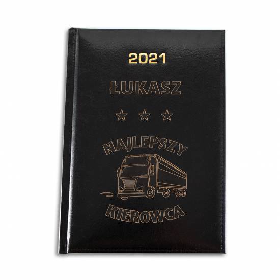 Kalendarz książkowy a5 dzienny 2021 grawer logo czarny długopisy