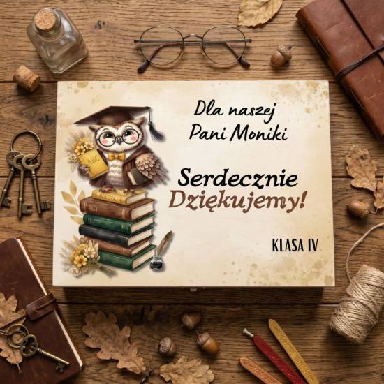 Drewniane Pudełko skrzynka na merci Prezent dla nauczyciela zakończenie S60