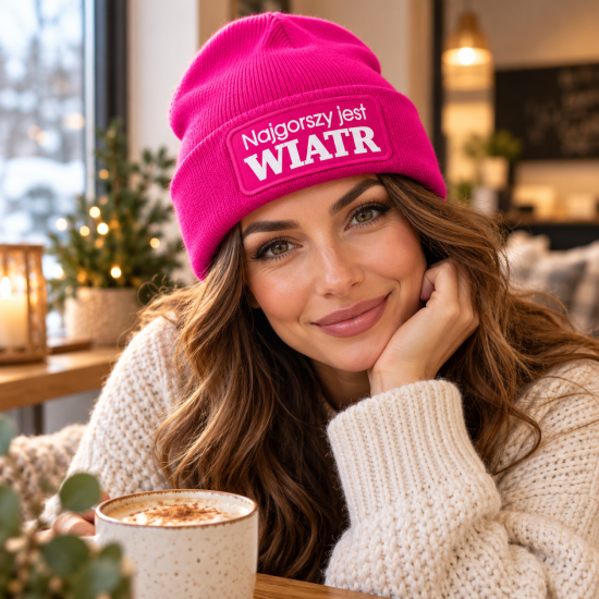 Czapka zimowa różowa prezent mikołaja urodziny ŚMIESZNA UNISEX CZA2