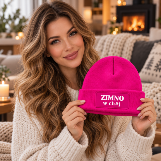 Czapka zimowa rożowa prezent mikołaja urodziny święta ŚMIESZNA UNISEX CZA5