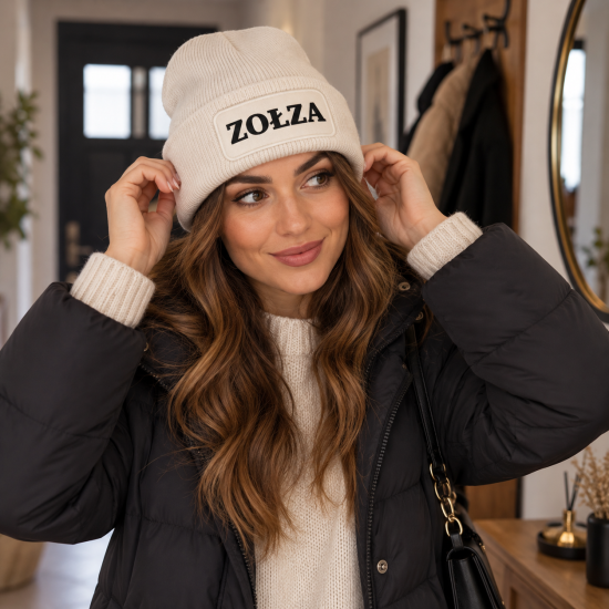 Czapka zimowa kremowa prezent mikołaja urodziny święta ŚMIESZNA UNISEX CZA3
