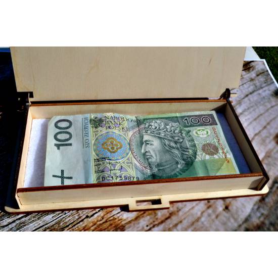 Pudełko drewniane na pieniądze z grawerem I Komunia Święta, Chrzest, Ślub, urodziny