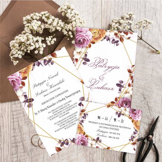 Zaproszenia ślubne na ślub kwiatowe + koperta