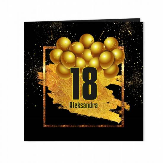 Zaproszenia na 18 urodziny Czarne Gold 10szt