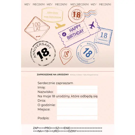 ZAPROSZENIA Zaproszenie na 18 urodziny paszport PR 410