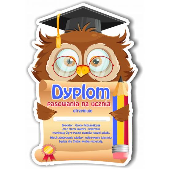 Dyplom pasowanie na ucznia sowa szkoła a4 10szt