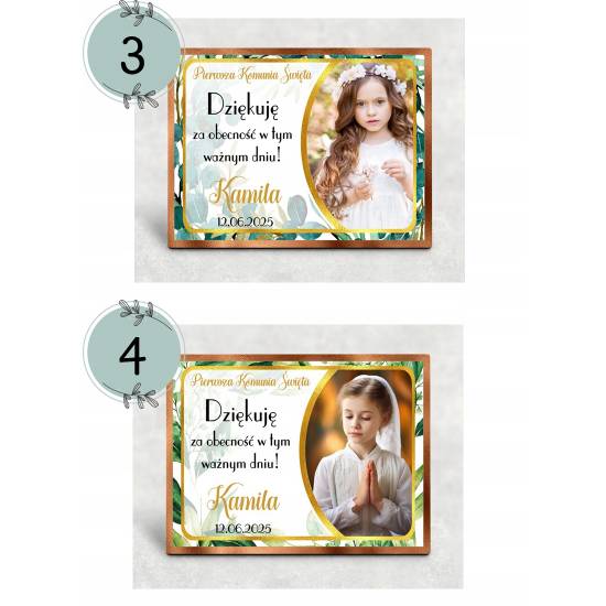 KOM2 Podziękowanie jako magnes na Komunię ze zdjęciem 8 cm x 5,5 cm LP