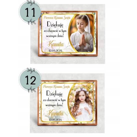 KOM2 Podziękowanie jako magnes na Komunię ze zdjęciem 8 cm x 5,5 cm LP