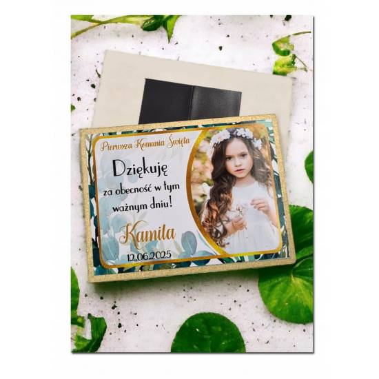 KOM2 Podziękowanie jako magnes na Komunię ze zdjęciem 8 cm x 5,5 cm LP