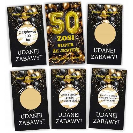 . ZDRAPKI na 18 30 40 50 60 URODZINY prezent zadania śmieszne 30szt PR901
