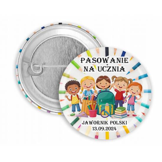 Przypinka button Pasowanie na ucznia przedszkolaka prezent upominek PR939